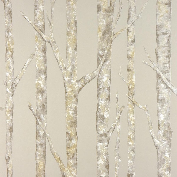 Advantage Cameron Beige Trees Gold Wallpaper Sample