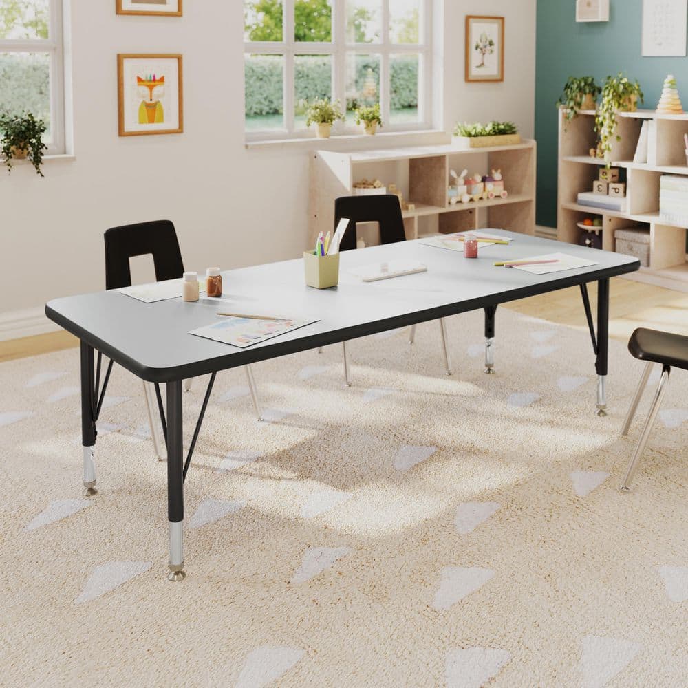 Wren Adjustable Grey Top/Black Frame Rectangle Kids Activity Table with Thermal Laminate Top for 4