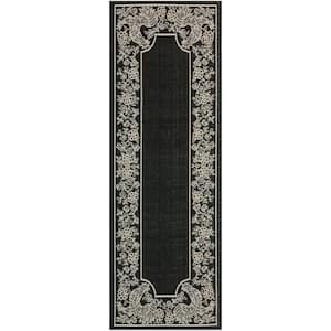 Courtyard Black/Sand 2 ft. x 7 ft. Border Indoor/Outdoor Patio  Runner Rug