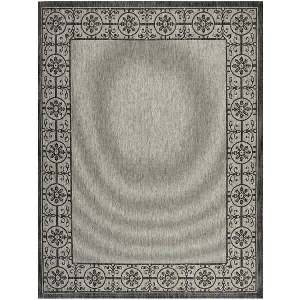 Nourison Garden Party Ivory/Charcoal 10 ft. x 13 ft. Oriental Transitional Indoor/Outdoor Area Rug