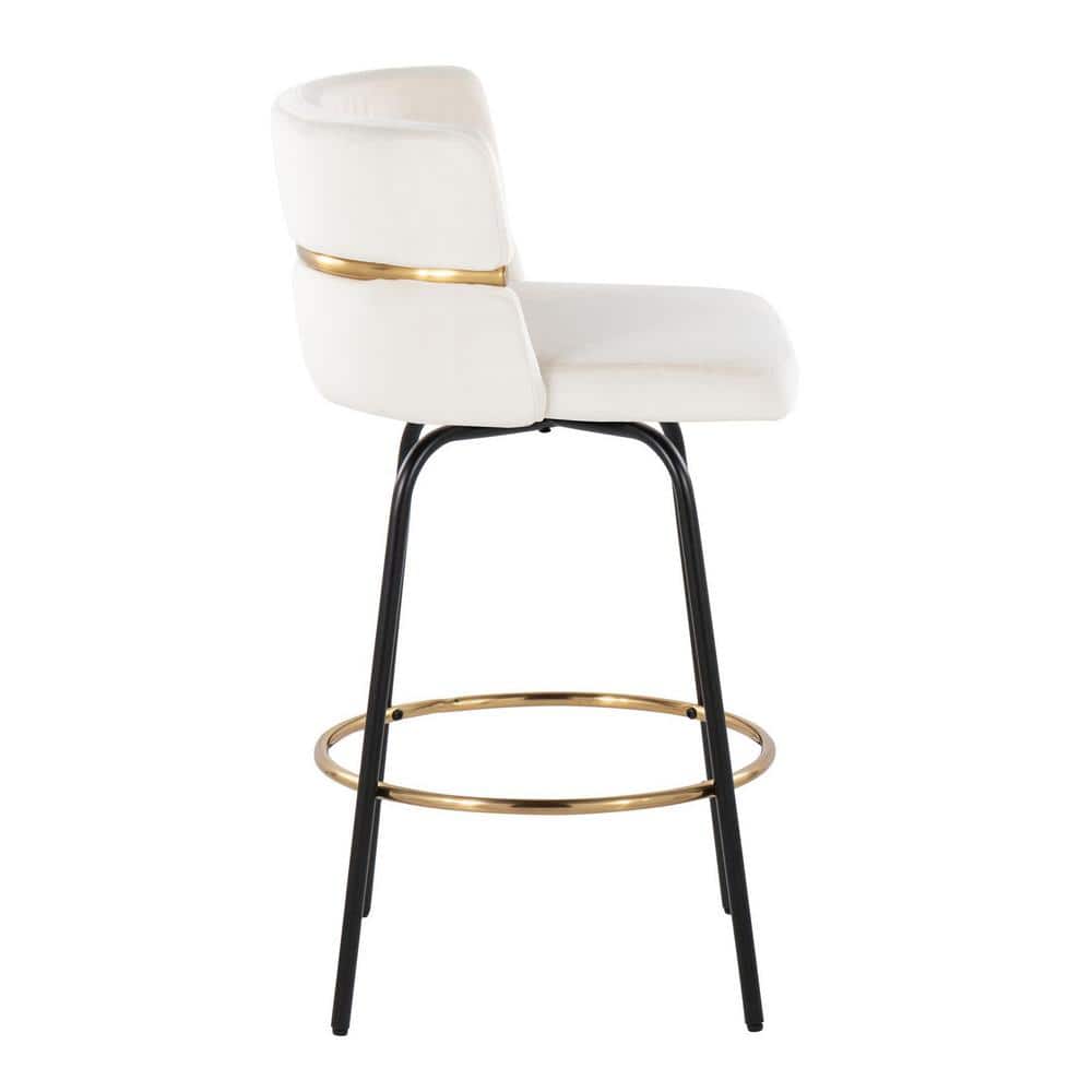 Cinch 26" White Velvet Swivel Counter Stools with Gold Footrest