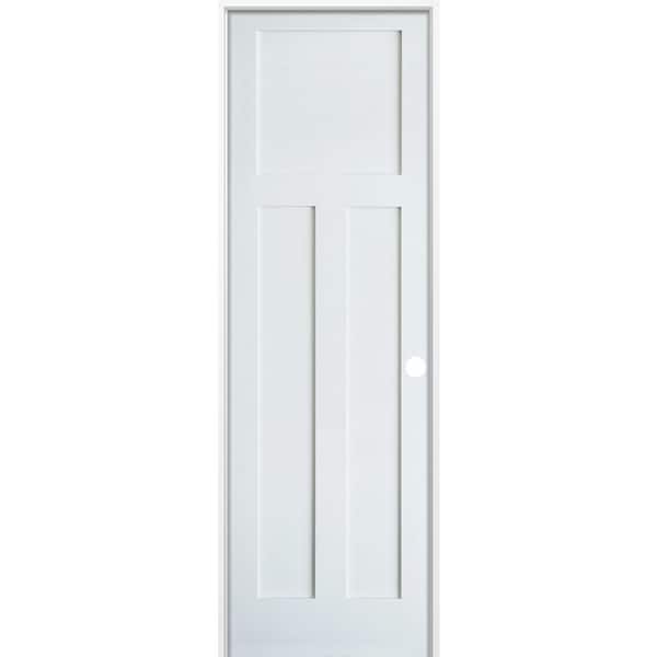 Krosswood Doors 24 in. x 96 in. Left-Hand Craftsman Shaker 3-Panel Primed Solid Core MDF Single Prehung Interior Door