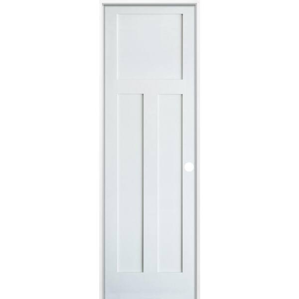 Krosswood Doors 18 in. x 96 in. Craftsman Shaker Primed MDF 3 Panel Solid Core Left-Hand Single Prehung Interior Door