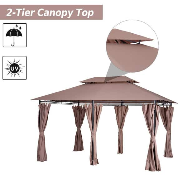 Outsunny 10 ft. x 13 ft. 2-Tier Steel Outdoor Garden Gazebo With