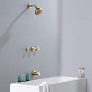 Viki Triple Handle 10 Spray Patterns 1-Spray Tub and Shower Faucet 3.5 GPM in Brushed Gold Valve Included, Leak Free