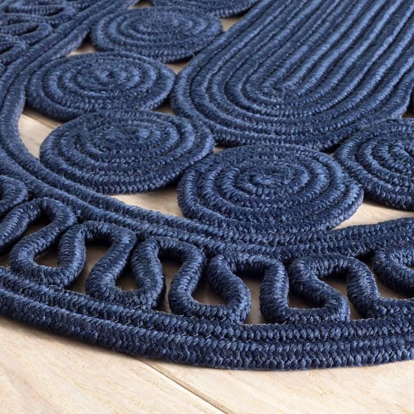 Reef Handwoven Oval Navy 3 ft. x 5 ft. Outdoor Oval Rug