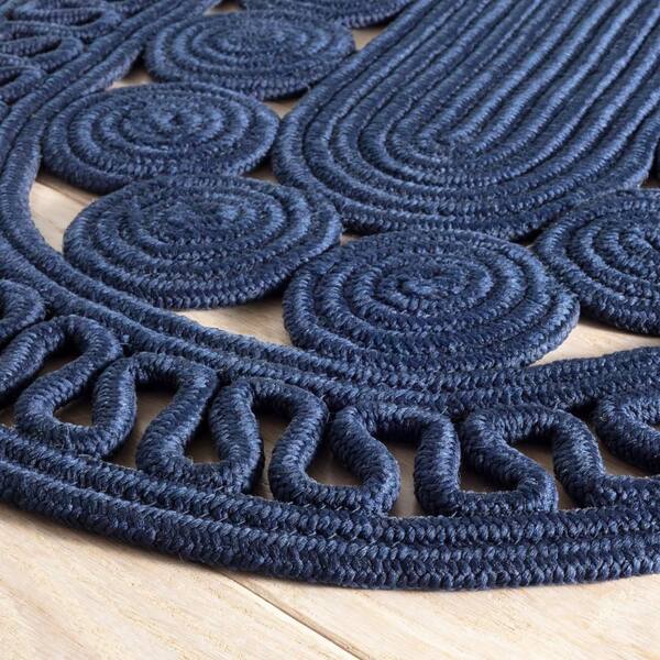 Reef Handwoven Oval Navy 5 ft. x 8 ft. Outdoor Oval Rug