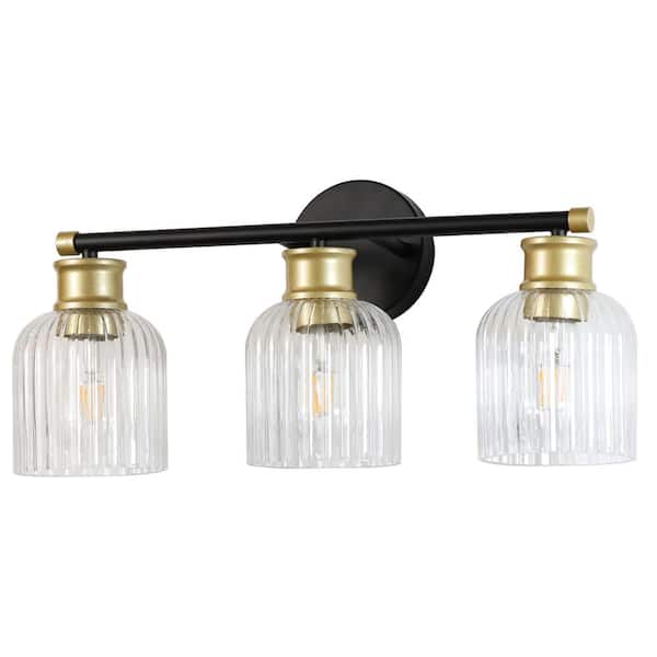 ANGELES HOME 20.67 in. 3-Light Black LED Vanity Light with Crystal Shades