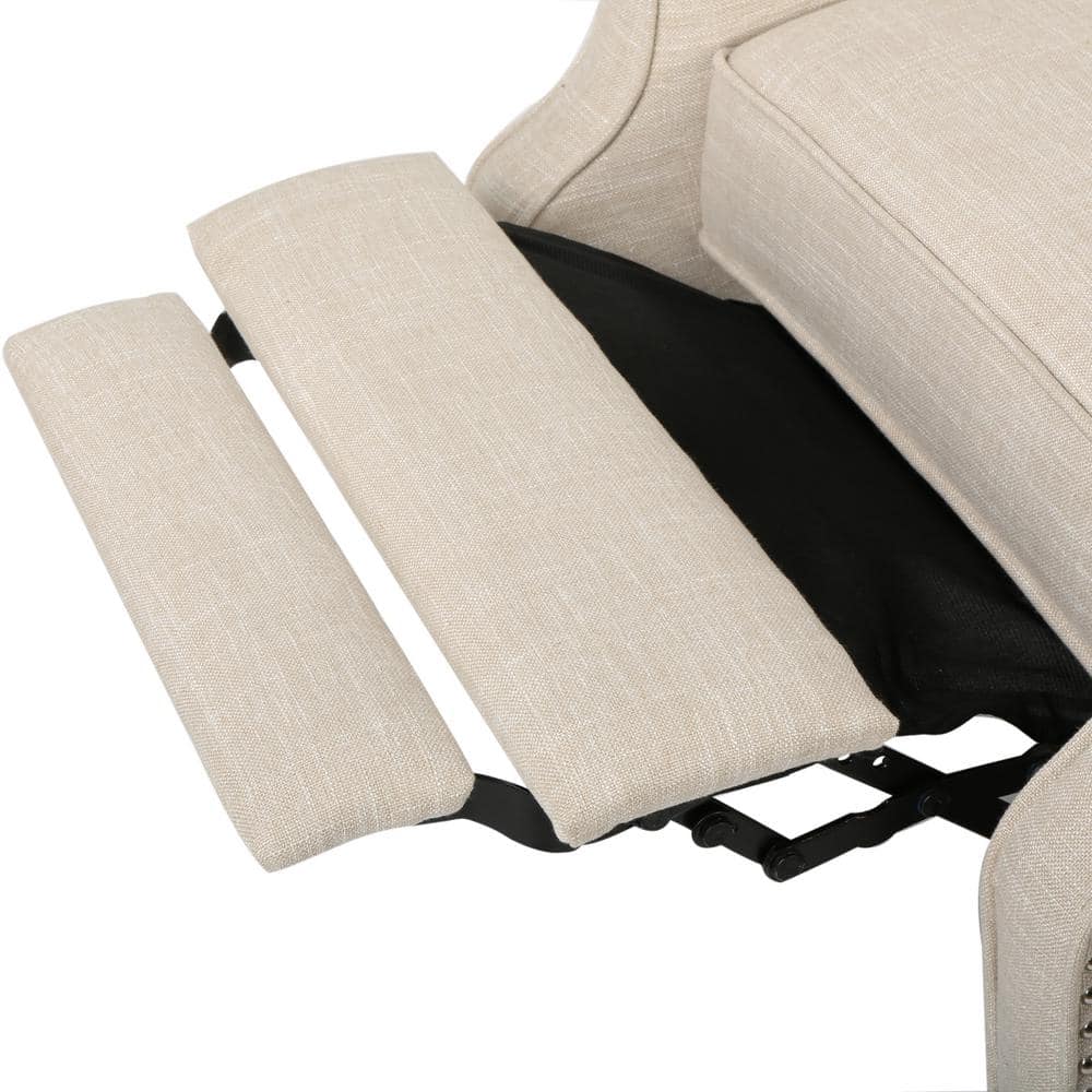Light Beige Wingback Recliner Chair with Button-Tufting and Nailhead Trim