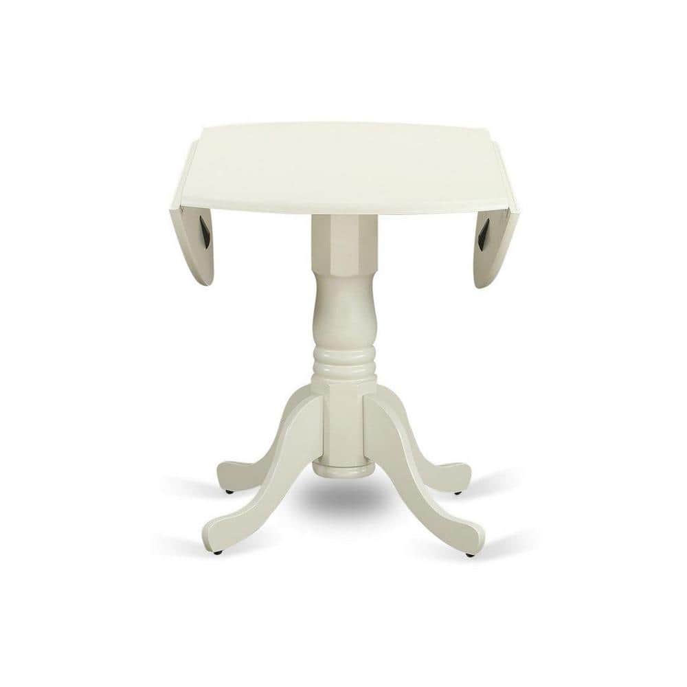 Linen White Round Wood Drop Leaf Table with 2 Chairs