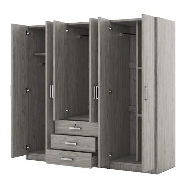 Nestfair 6-Door Gray Wood 70.9 in. Wardrobe with Drawers WRLH410E
