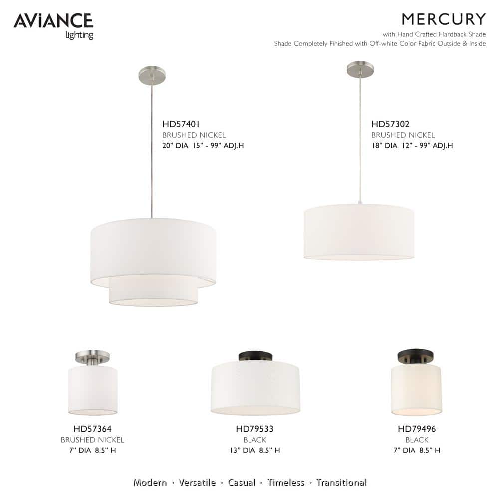 Meridian Contemporary Black Drum Semi-Flush Ceiling Light
