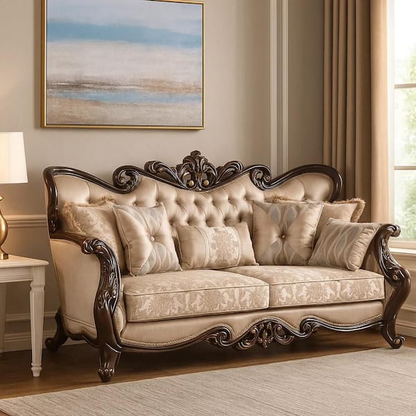 Cona 47.5 in. Straight Arm Polyester Rectangle Sofa in Brown, Beige and Gold