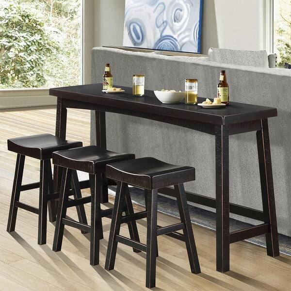 Lazzara Oxton 4-Piece Black Finish Wood Top Counter Height Bar