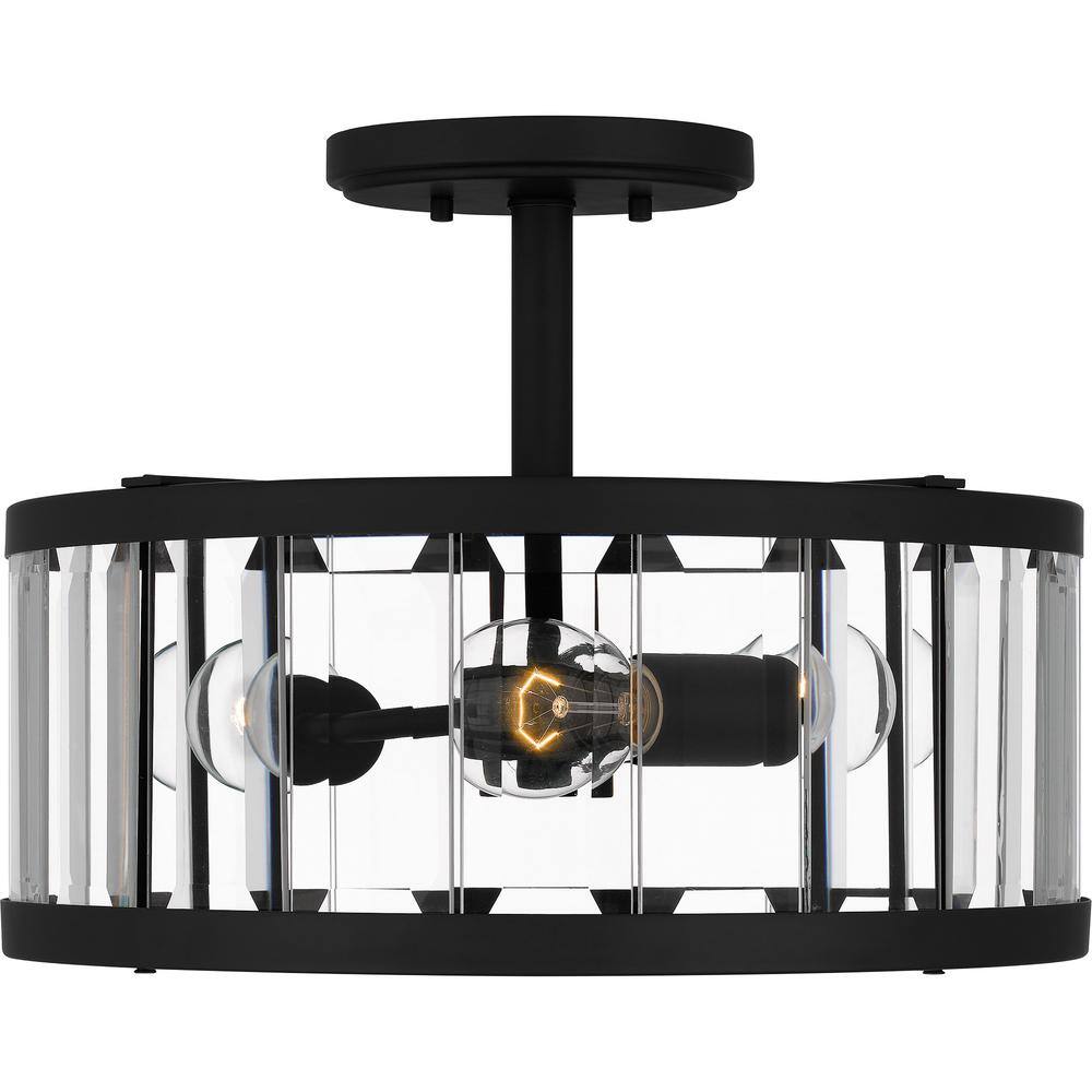 Lucia Matte Black and Glass Drum Semi-Flush Mount Light