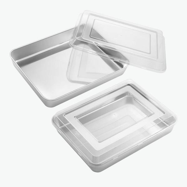 3 qt Stainless Steel Bakeware Lasagna Rectangular Cake Pan Non-Toxic Dishwasher Safe with Lid Cooktop Compatible 2 Pack