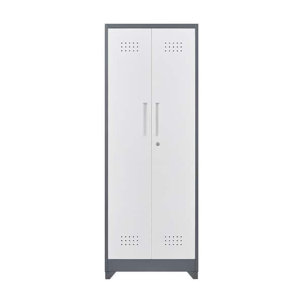 24 in. W x 16 in. D x 65 in. H White Metal Outdoor Storage Cabinet,Garage Storage Cabinet,Cleaning Tool Storage Cabinet