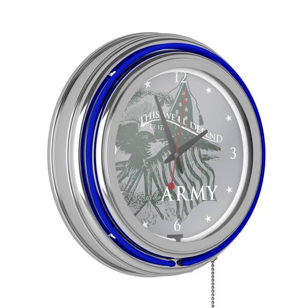 Unbranded United States Army Blue This We'll Defend Lighted Analog Neon Clock