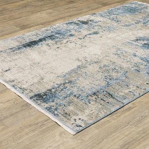 Brooker Blue/Beige 8 ft. x 11 ft. Distressed Abstract Recycled PET Yarn Indoor Area Rug