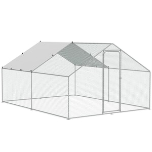 Poultry Fencing Large Metal Chicken Coop, 9.8 x 12.9 x 6.5 ft. Walk-in Chicken Runs for Yard with Cover, Spire Roof Hen