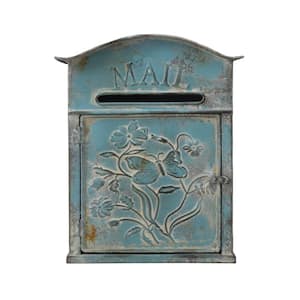 Distressed Blue Embossed Tin "Mail" Box