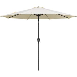 9 ft. Steel Market Outdoor Patio Umbrella in Beige with Button Tilt, Crank 8 Sturdy Ribs