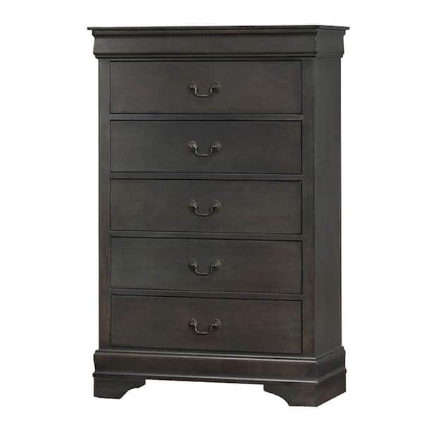 Benjara Traditional 5-Drawer Dark Gray Wooden Chest 31.26 in. L x 15.75 in. W x 48.31 in. H