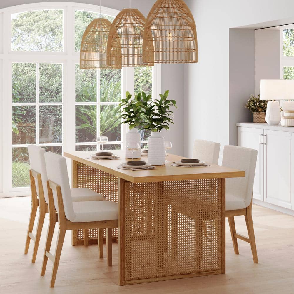 Willow Natural Wood Dining Table with Rattan Accents for 6