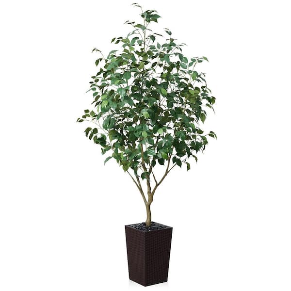 DR.Planzen 6ft.Artificial Ficus Tree Indoor/Outdoor,Fake Tree with Coffee Planter for Home Office Decor,Living Room & Modern Spaces
