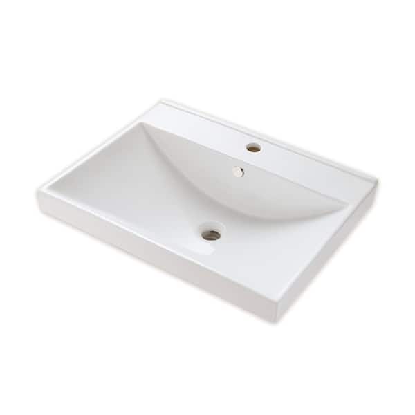 Rectangular 24-1/2 in. Drop-In Ceramic Bathroom Sink in White