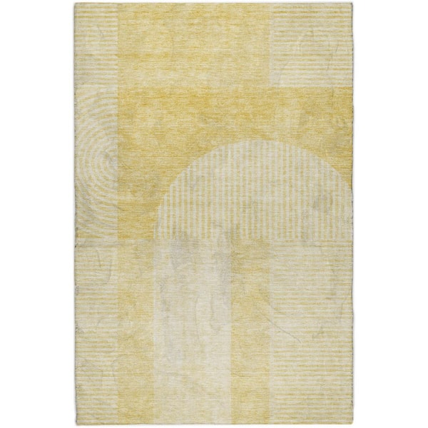 Dream Shag Premium Machine Washable Abstract ADS711 Gold 8 ft. x 10 ft. Area Rug