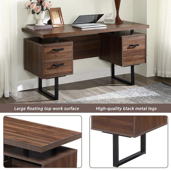 Welwick Designs HD8462 Rectangular 3-Drawer Writing Desk with Storage, Dark Walnut