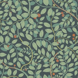 Kirke Turquoise Leafy Vines Non-Pasted Paper Wallpaper