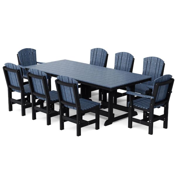 Heritage 9-Piece Patriot Blue and Black HDPE Plastic Outdoor Patio Dining Set