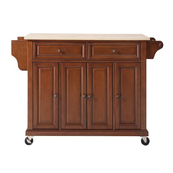 CROSLEY FURNITURE Full Size Cherry Kitchen Cart with Natural Wood Top