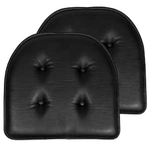 Faux Leather Memory Foam Tufted U-Shape 16 in. x 17 in. Non-Slip Indoor/Outdoor Chair Seat Cushion (2-Pack), Black
