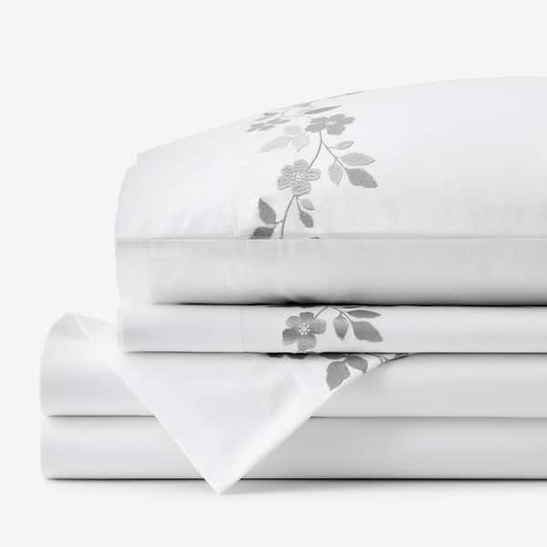 The Company Store Legends Hotel Brighton Embroidered Egyptian Silver/Sage Cotton Percale Twin Sheet Set