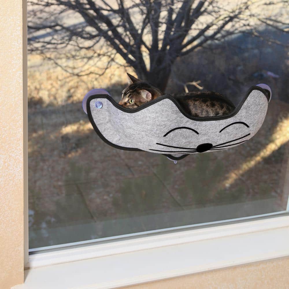 Gray Fleece Kitty Face Window Perch Bed