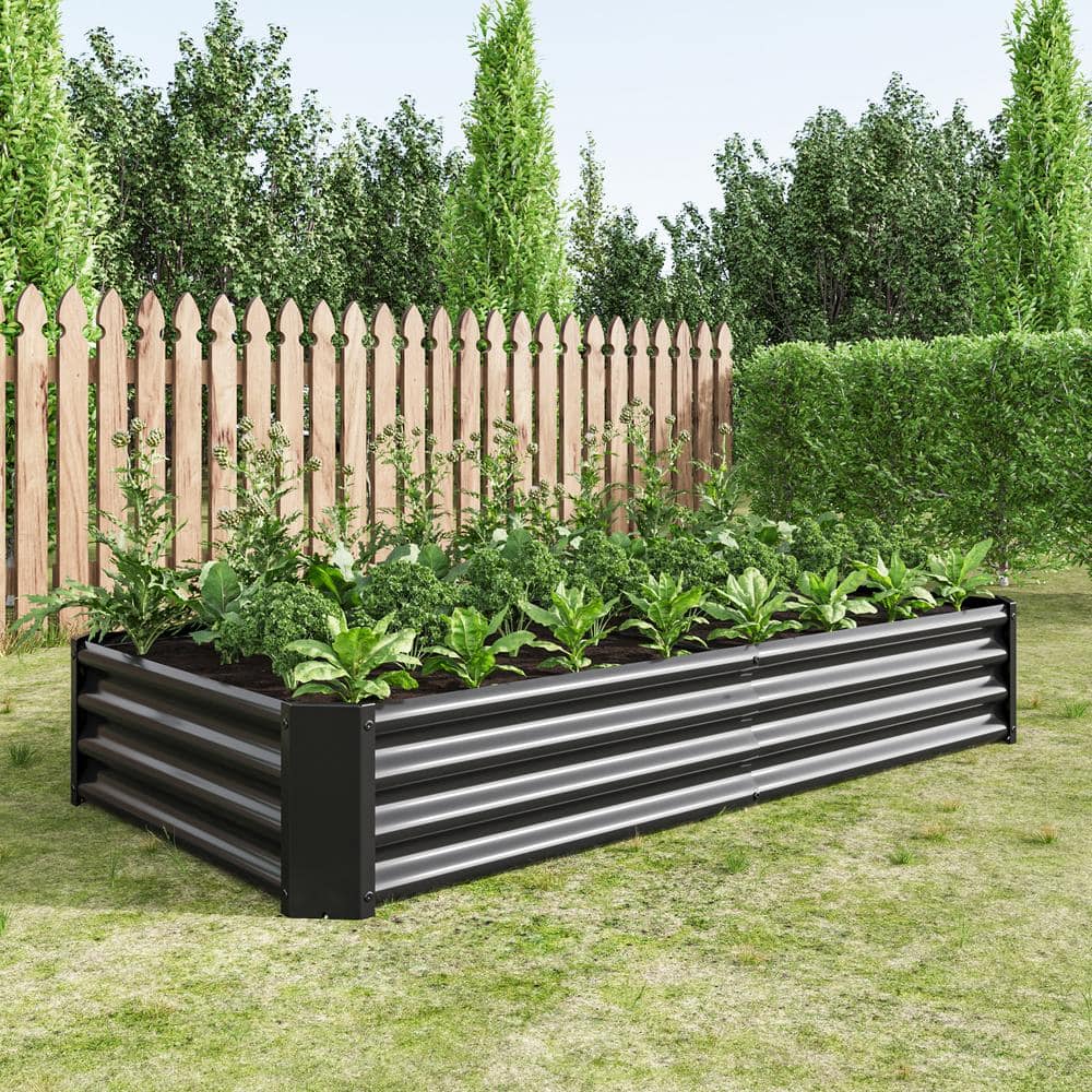 71 in. L x 36 in. W x 12 in. H Black Outdoor Metal Raised Garden Bed, Plant