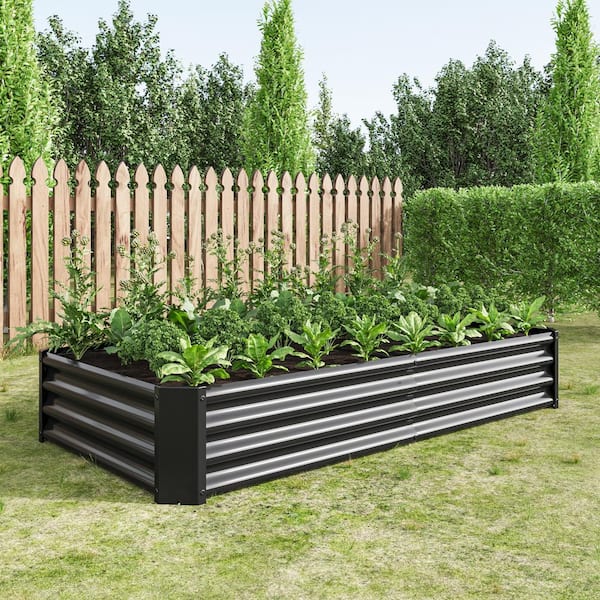 71 in. L x 36 in. W x 12 in. H Black Outdoor Metal Raised Garden Bed ...