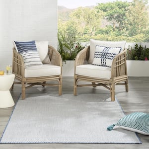 Courtyard Ivory Blue 4 ft. x 6 ft. Geometric Contemporary Indoor/Outdoor Patio Area Rug