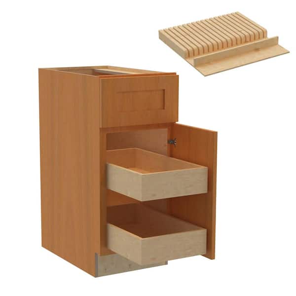 Home Decorators Collection Newport 15 in. W x 24 in. D x 34.5 in. H Assembled Plywood Base Kitchen Cabinet in Cinnamon with 2ROT Knife Block RH