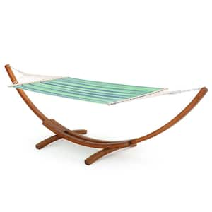 Richardson 13.68 ft. Free-Standing Outdoor Patio Hammock Bed in Blue and Green Stripe