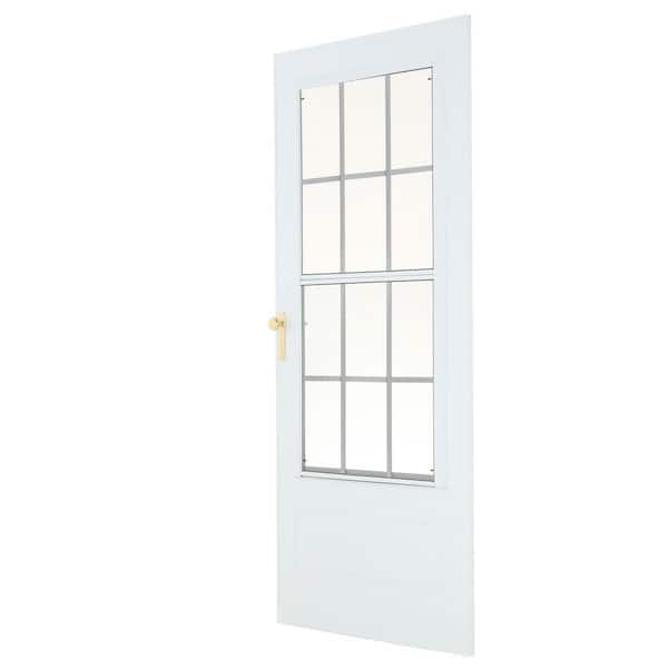 EMCO 36 in. x 80 in. 300 Series White Universal Colonial Triple-Track Aluminum Storm Door with Brass Hardware