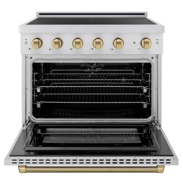 Autograph 36 in. 5.2 cu. ft. Induction Range with 5 Element Cooktop in Stainless Steel with Champagne Helix Accents