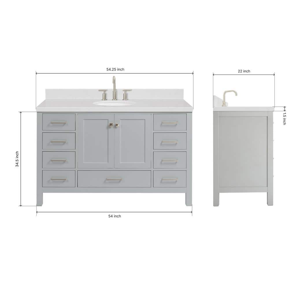 Cambridge 54" Gray Freestanding Single Basin Vanity with Shaker Doors
