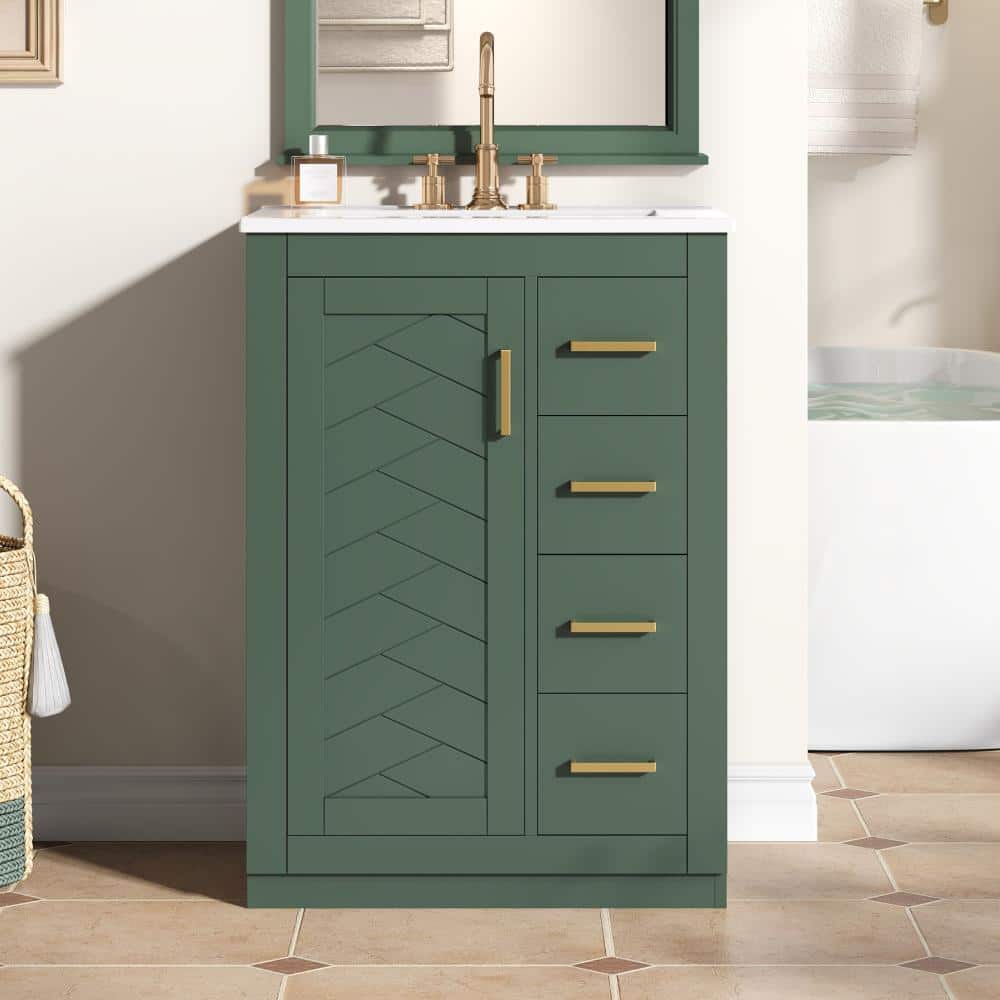24 in. Green Bath Vanity with Integrated White Ceramic Sink Top, 3 Drawers and 1 Door price history on PriceWatchPro