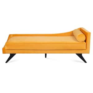 Classic Yellow Plywood Right Square Arm Reclining Chaise Lounge