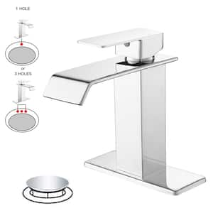 Single Hole Single-Handle Bathroom Sink Faucet With Deck Plate Pop Up Drain With Overflow in Polished Chrome