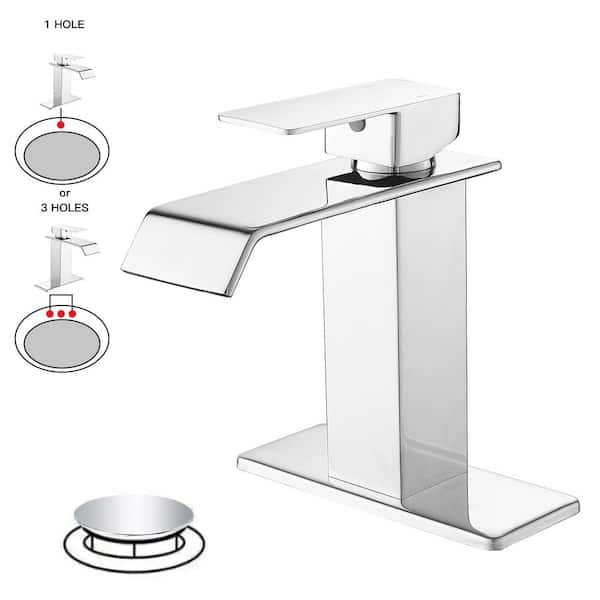 BWE Single Hole Single-Handle Bathroom Sink Faucet With Deck Plate Pop Up Drain With Overflow in Polished Chrome